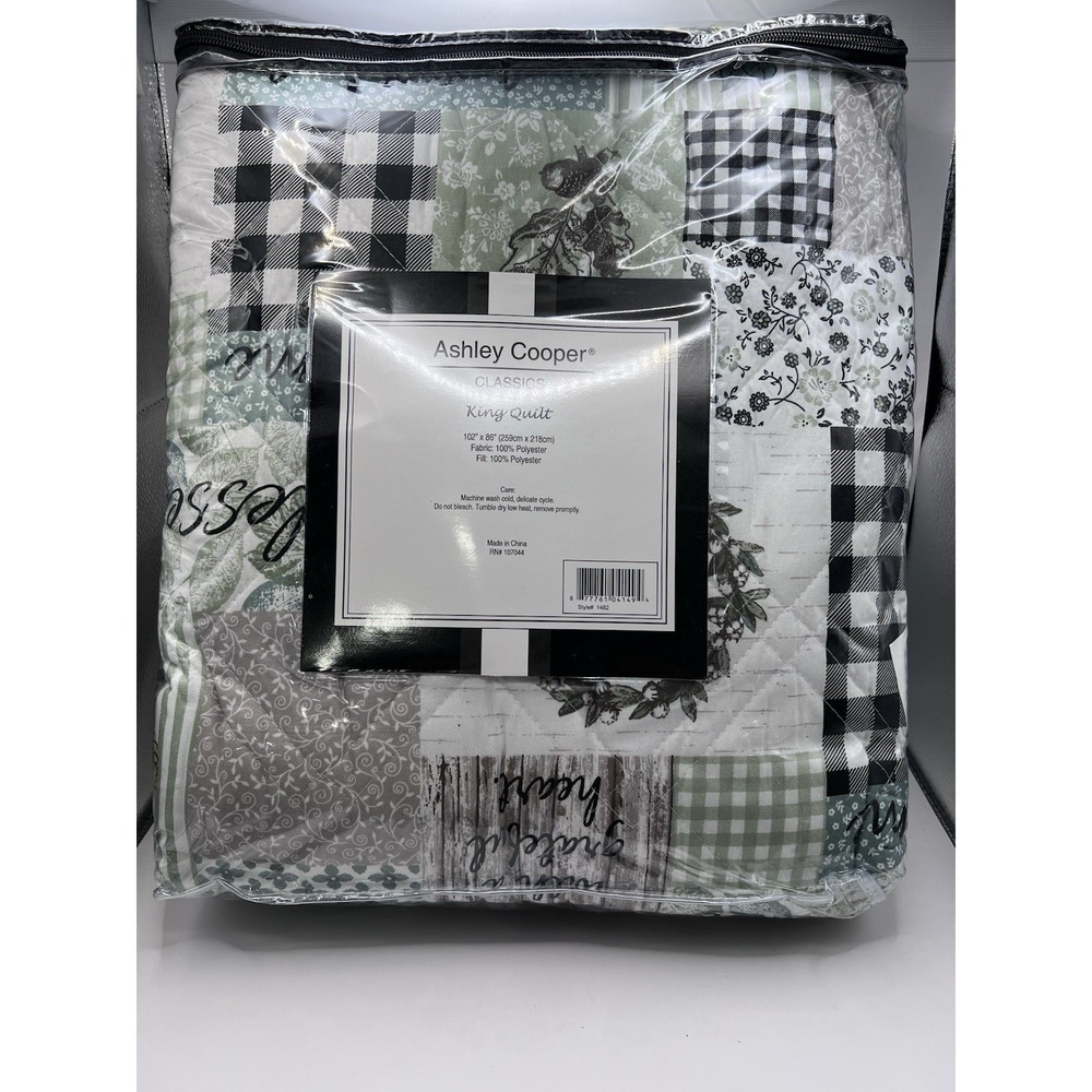 Ashley Cooper Classics King Quilt Green Brown Country Patchwork 102x86 NEW